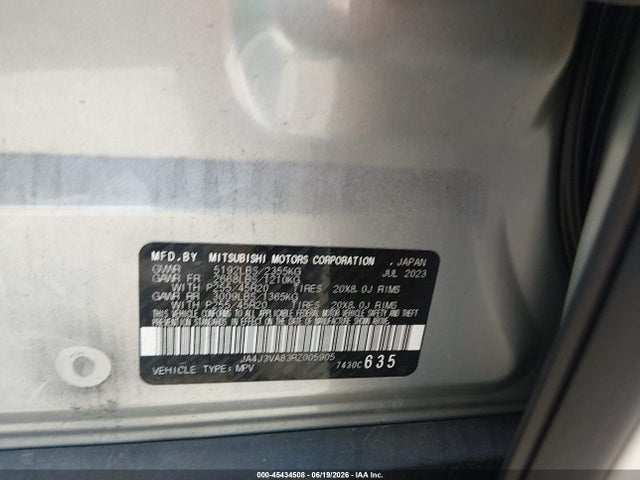 45434508 :رقم المزاد ، JA4J3VA83RZ005905 vin ، 2024 Mitsubishi Outlander Se 2.5 2wd مزاد بيع