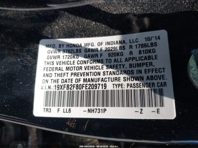 Honda CIVIC EX 2015 19XFB2F80FE209719 Image 9