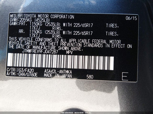 Toyota Rav4 Xle 2015 JTMWFREV9FJ047287 Image 9