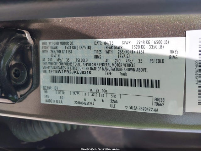Ford F-150 Xl/xlt 2018 1FTEW1EB2JKE38318 Image 9