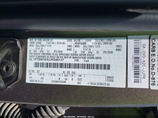 1FTEW1E53JFD05117 Ford F-150 King Ranch/lariat/platinum/xl/xlt