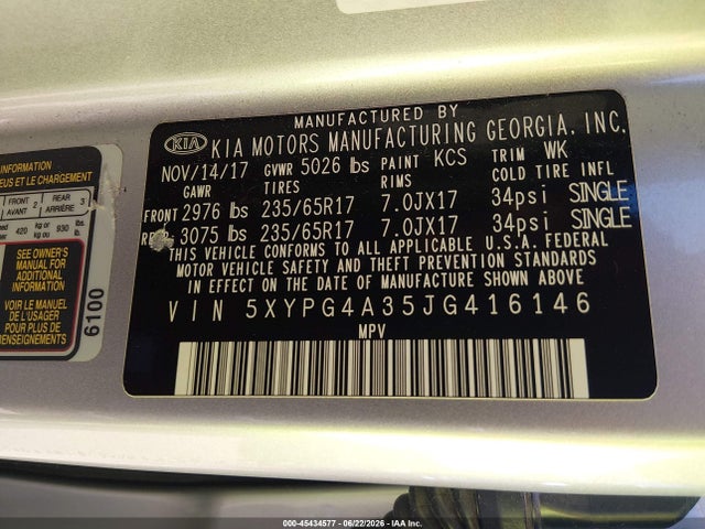 KIA Sorento 2.4l Lx 2018 5XYPG4A35JG416146 Image 9