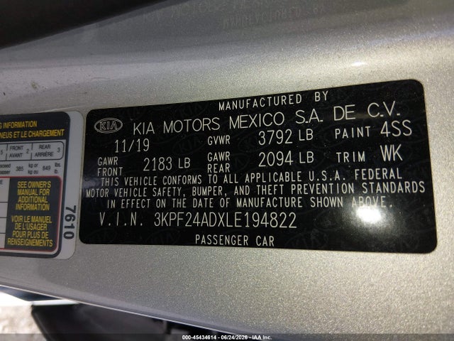 Продаж на аукціоні авто 2020 Kia Forte Lxs, vin: 3KPF24ADXLE194822, номер лоту: 45434614