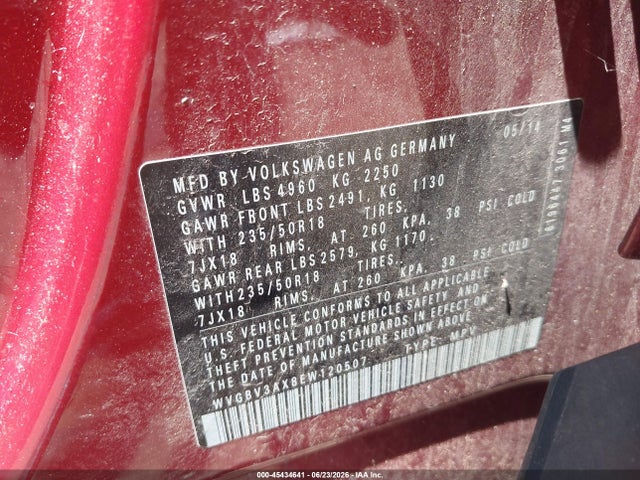 45434641 :رقم المزاد ، WVGBV3AX8EW120507 vin ، 2014 Volkswagen Tiguan Se مزاد بيع