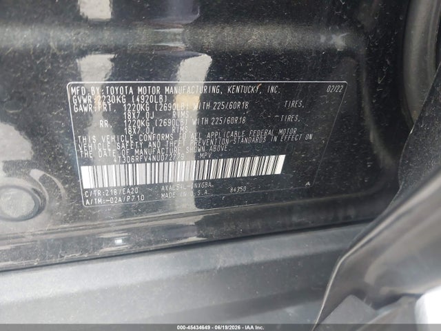 4T3D6RFV4NU072779 Toyota Rav4 Hybrid Limited