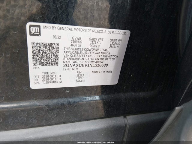 3GNAXUEV1NL310638 Chevrolet Equinox Awd Lt