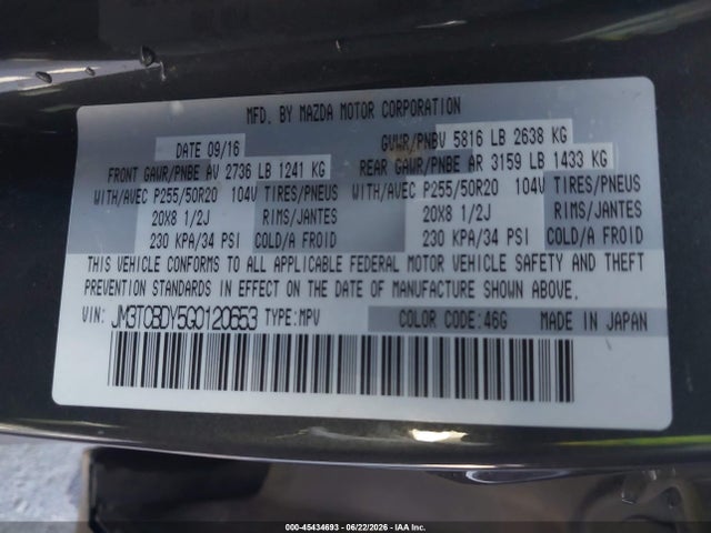 JM3TCBDY5G0120653 Mazda Cx-9 Grand Touring