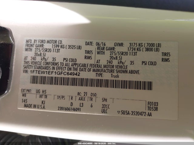 1FTEW1EF1GFC64942 Ford F-150 King Ranch/lariat/platinum/xl/xlt