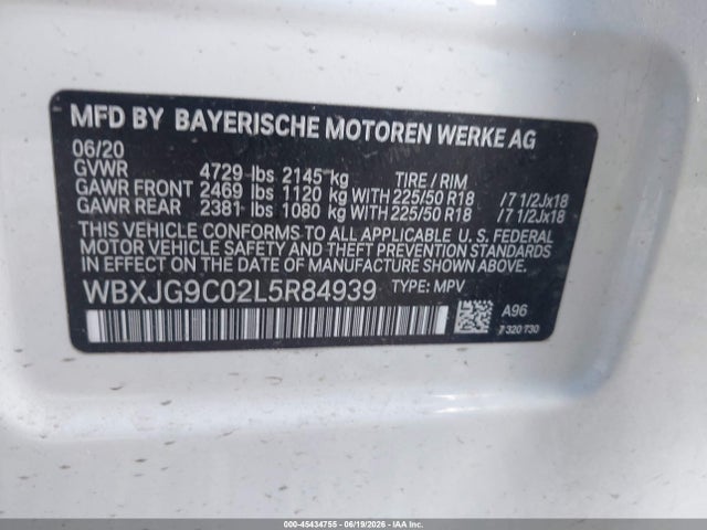 2020 Bmw X1 Xdrive28i მანქანა იყიდება აუქციონზე, vin: WBXJG9C02L5R84939, აუქციონის ნომერი: 45434755