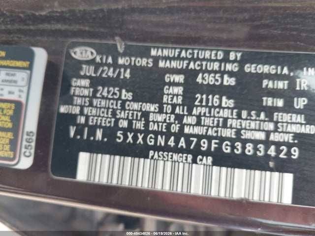 2015 Kia Optima Ex მანქანა იყიდება აუქციონზე, vin: 5XXGN4A79FG383429, აუქციონის ნომერი: 45434826