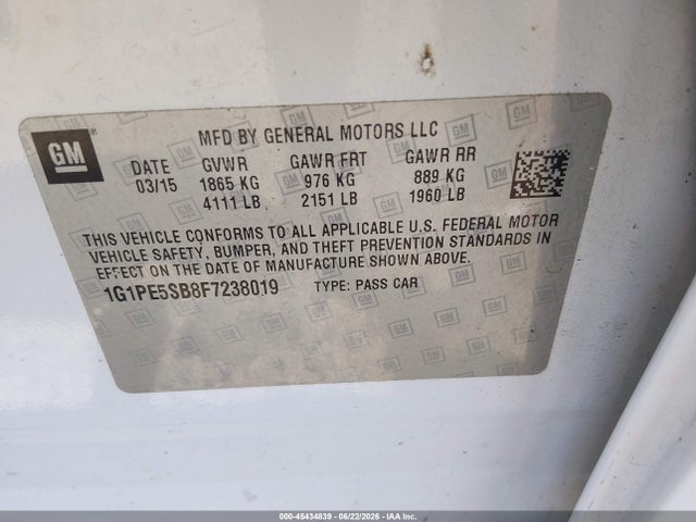 1G1PE5SB8F7238019 Chevrolet Cruze 2lt Auto