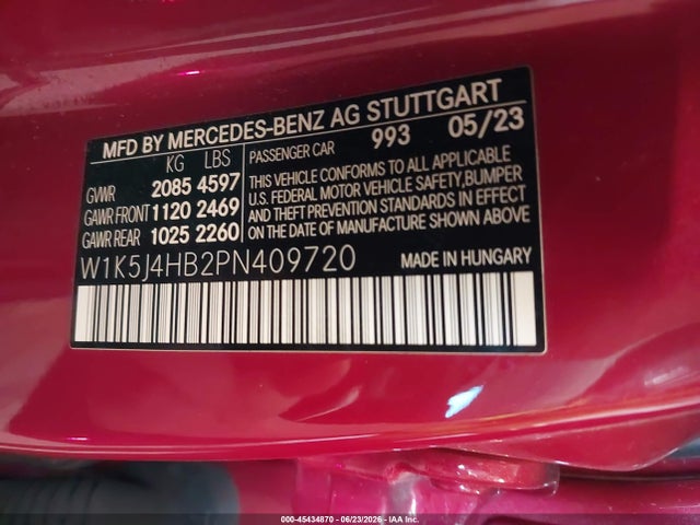 45434870 :رقم المزاد ، W1K5J4HB2PN409720 vin ، 2023 Mercedes-benz Cla 250 Coupe 4matic مزاد بيع