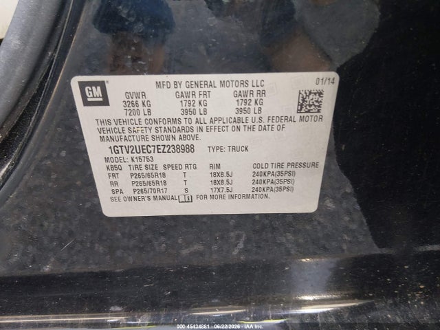 Aukcja sprzedaży 2014 Gmc Sierra 1500 Sle, vin: 1GTV2UEC7EZ238988, numer aukcji: 45434881