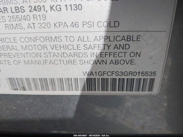 45434887 :رقم المزاد ، WA1GFCFS3GR015535 vin ، 2016 Audi Q3 2.0t Premium Plus مزاد بيع