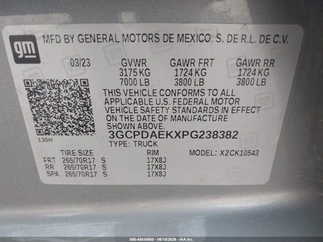 3GCPDAEKXPG238382 Chevrolet Silverado 1500 4wd Short Bed Wt