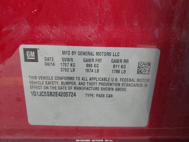 Chevrolet Sonic Lt Auto 2014 1G1JC5SB2E4205724 Image 9