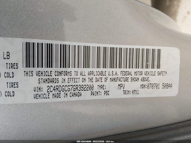 45434909 :رقم المزاد ، 2C4RDGCG7GR392200 vin ، 2016 Dodge Grand Caravan Sxt مزاد بيع