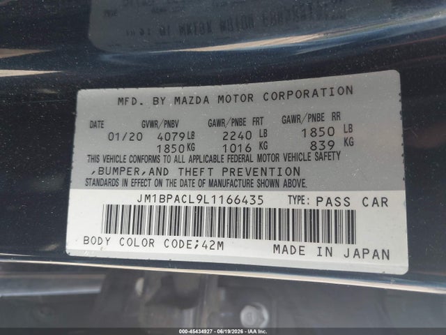Продаж на аукціоні авто 2020 Mazda Mazda3 Select Package, vin: JM1BPACL9L1166435, номер лоту: 45434927