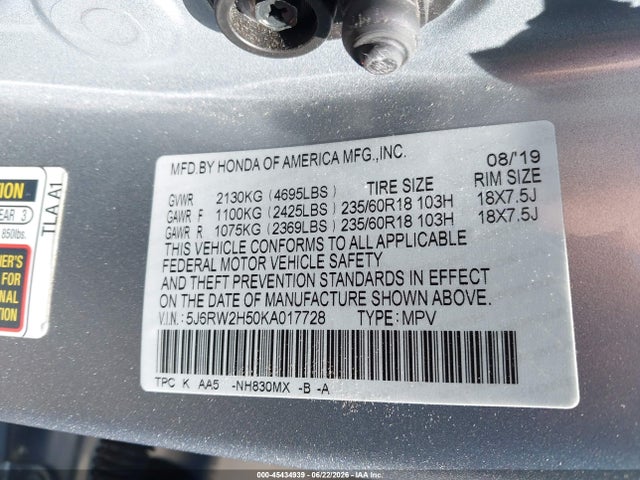 5J6RW2H50KA017728 Honda CR-V EX