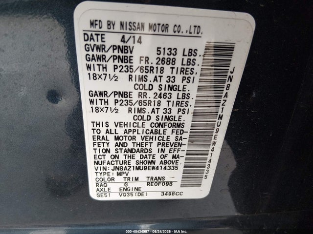 JN8AZ1MU9EW414335 Nissan MURANO S