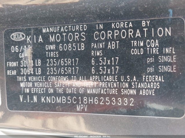 KIA SEDONA LX 2017 KNDMB5C18H6253332 Image 9
