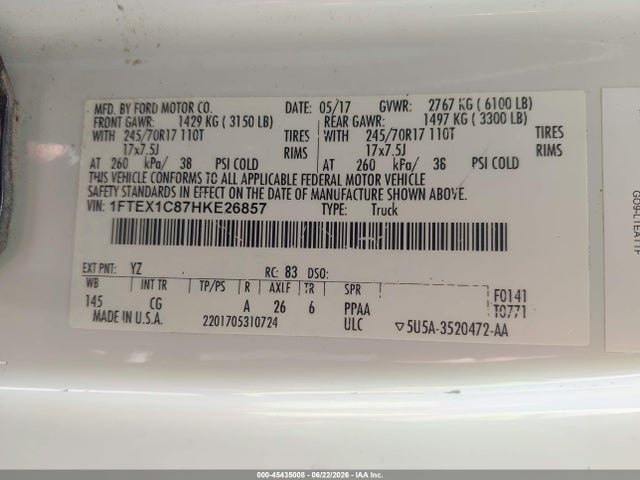 Ford F-150 Xl/xlt 2017 1FTEX1C87HKE26857 Image 9