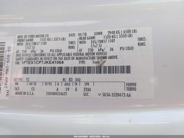 1FTEX1CP7JKE41064 Ford F-150 Lariat/xl/xlt