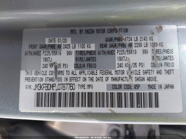 Auction sale of the 2020 Mazda Cx-5 Grand Touring, vin: JM3KFBDM6L0787760, lot number: 45435039