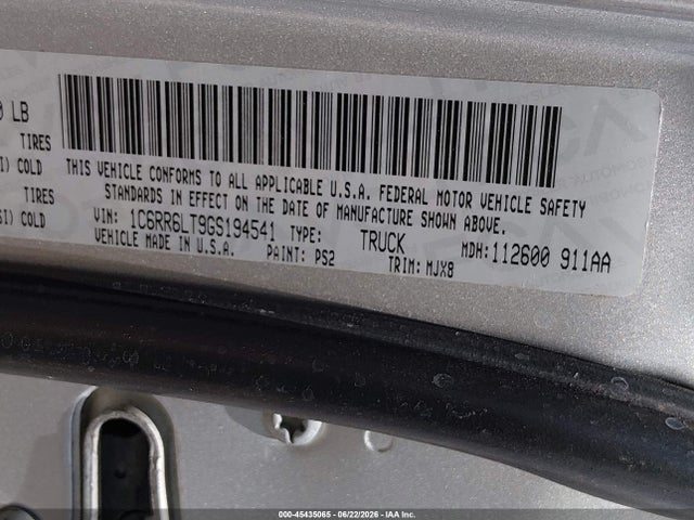 45435065 :رقم المزاد ، 1C6RR6LT9GS194541 vin ، 2016 Ram 1500 Lone Star مزاد بيع