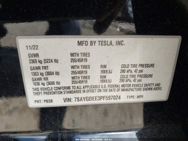 Aukcja sprzedaży 2023 Tesla Model Y Awd/long Range Dual Motor All-wheel Drive, vin: 7SAYGDEE3PF597024, numer aukcji: 45435068