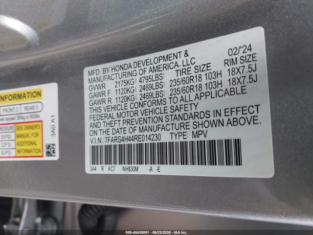 Aukcja sprzedaży 2024 Honda Cr-v Ex Awd, vin: 7FARS4H44RE014230, numer aukcji: 45435091