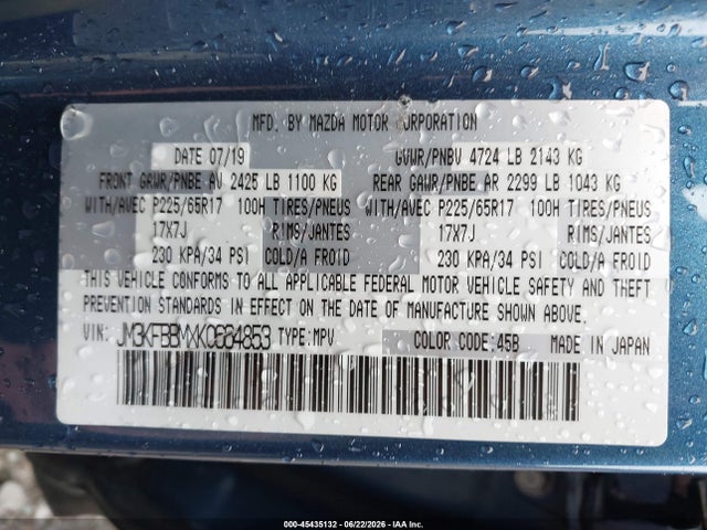 Aukcja sprzedaży 2019 Mazda Cx-5 Sport, vin: JM3KFBBMXK0664853, numer aukcji: 45435132