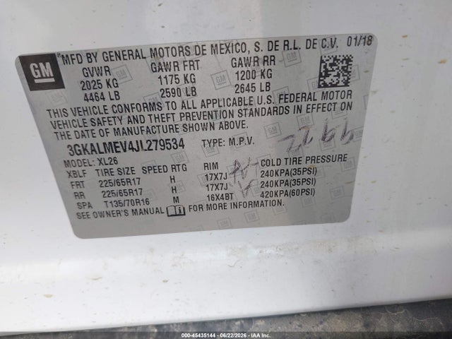 Aukcja sprzedaży 2018 Gmc Terrain Sle, vin: 3GKALMEV4JL279534, numer aukcji: 45435144