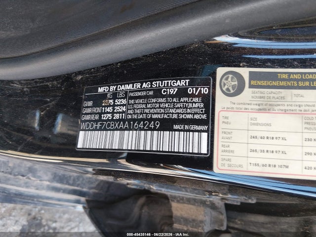 Aukcja sprzedaży 2010 Mercedes-benz E 550, vin: WDDHF7CBXAA164249, numer aukcji: 45435146