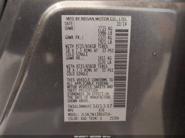 Infiniti QX60 2015 5N1AL0MNXFC505337 Image 9