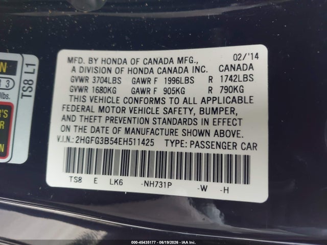 Honda Civic Lx 2014 2HGFG3B54EH511425 Image 9