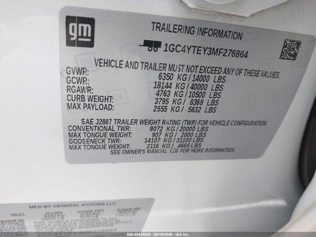 2021 Chevrolet Silverado 3500hd 4wd  Long Bed Lt მანქანა იყიდება აუქციონზე, vin: 1GC4YTEY3MF276864, აუქციონის ნომერი: 45435250