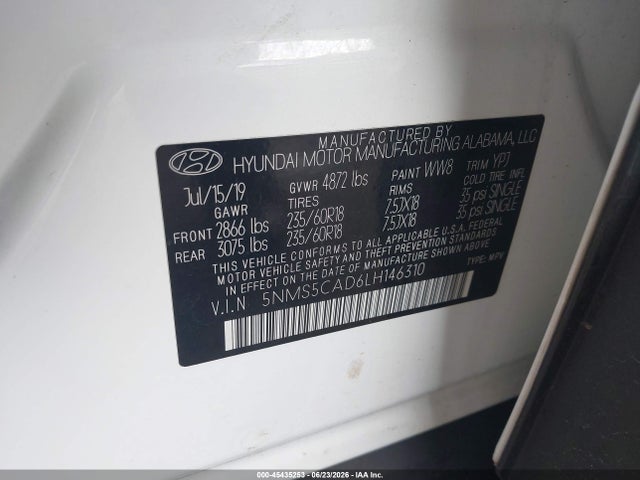45435253 :رقم المزاد ، 5NMS5CAD6LH146310 vin ، 2020 Hyundai Santa Fe Limited مزاد بيع