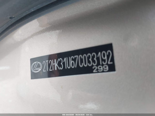 45435269 :رقم المزاد ، 2T2HK31U67C033192 vin ، 2007 Lexus Rx 350 مزاد بيع