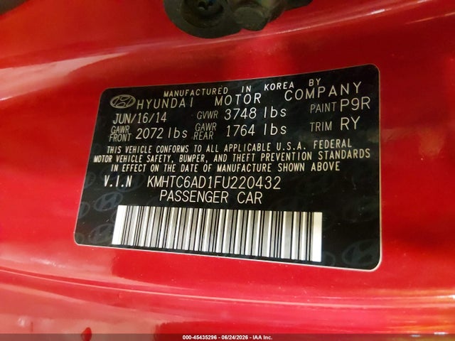 45435296 :رقم المزاد ، KMHTC6AD1FU220432 vin ، 2015 Hyundai Veloster Flex مزاد بيع