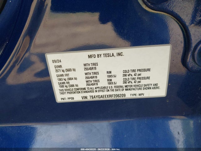 Продаж на аукціоні авто 2024 Tesla Model Y Long Range Dual Motor All-wheel Drive, vin: 7SAYGAEEXRF206209, номер лоту: 45435325