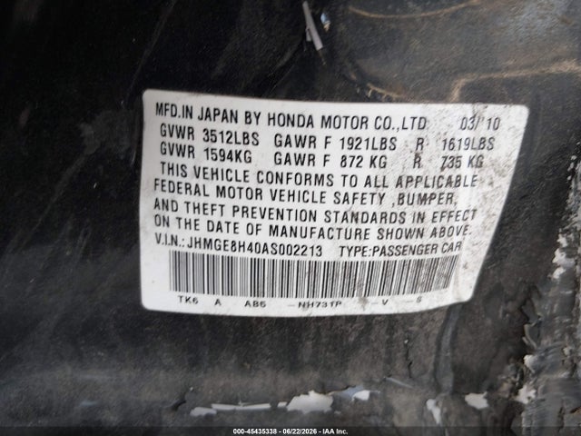 Продажа на аукционе авто 2010 Honda Fit Sport, vin: JHMGE8H40AS002213, номер лота: 45435338