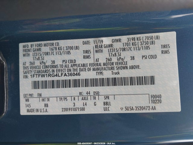 Ford F-150 Raptor 2020 1FTFW1RG4LFA36046 Image 9