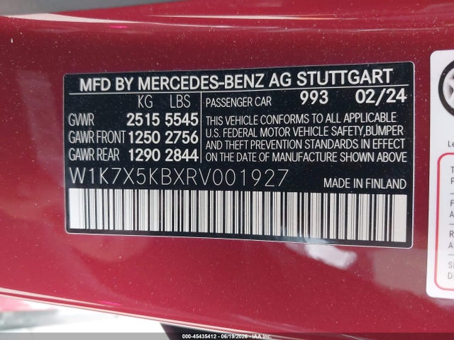 Продаж на аукціоні авто 2024 Mercedes-benz Amg Gt 43 4-door Coupe, vin: W1K7X5KBXRV001927, номер лоту: 45435412