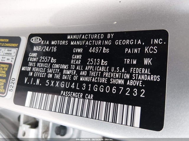 KIA OPTIMA EX 2016 5XXGU4L31GG067232 Image 9