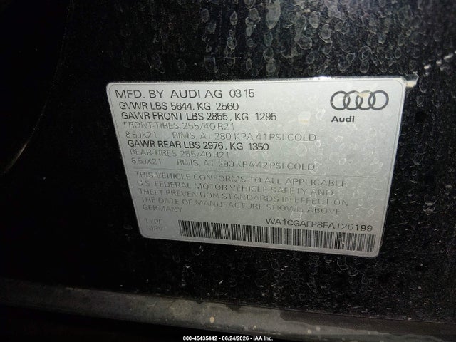 2015 Audi Sq5 3.0t Premium Plus მანქანა იყიდება აუქციონზე, vin: WA1CGAFP8FA126199, აუქციონის ნომერი: 45435442