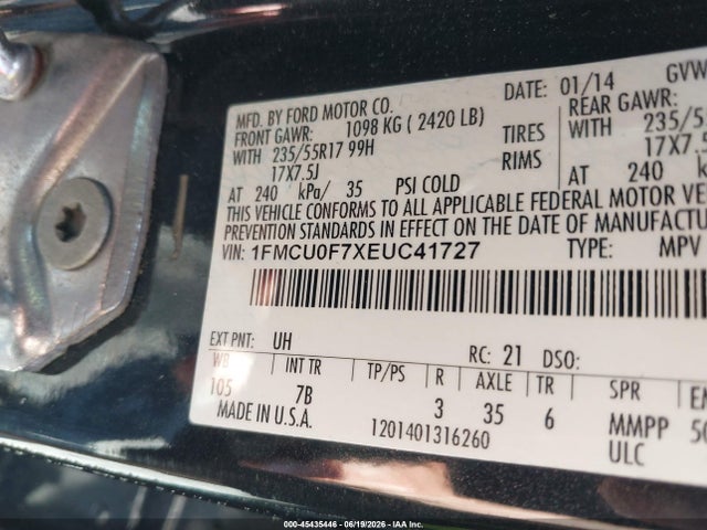 45435446 :رقم المزاد ، 1FMCU0F7XEUC41727 vin ، 2014 Ford Escape S مزاد بيع