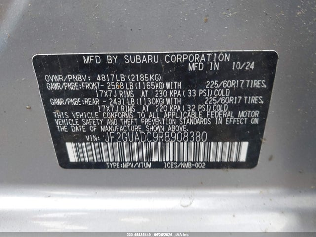 2024 Subaru Crosstrek Premium მანქანა იყიდება აუქციონზე, vin: JF2GUADC9R8908380, აუქციონის ნომერი: 45435449