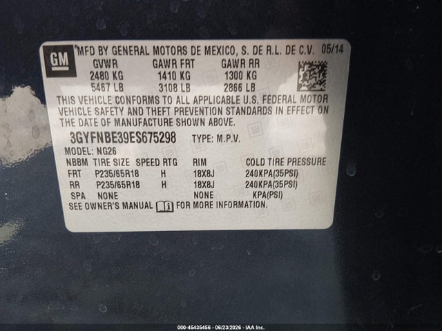 2014 Cadillac Srx Luxury Collection მანქანა იყიდება აუქციონზე, vin: 3GYFNBE39ES675298, აუქციონის ნომერი: 45435456