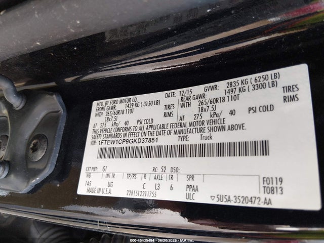 2016 Ford F-150 Xlt მანქანა იყიდება აუქციონზე, vin: 1FTEW1CP9GKD37851, აუქციონის ნომერი: 45435484